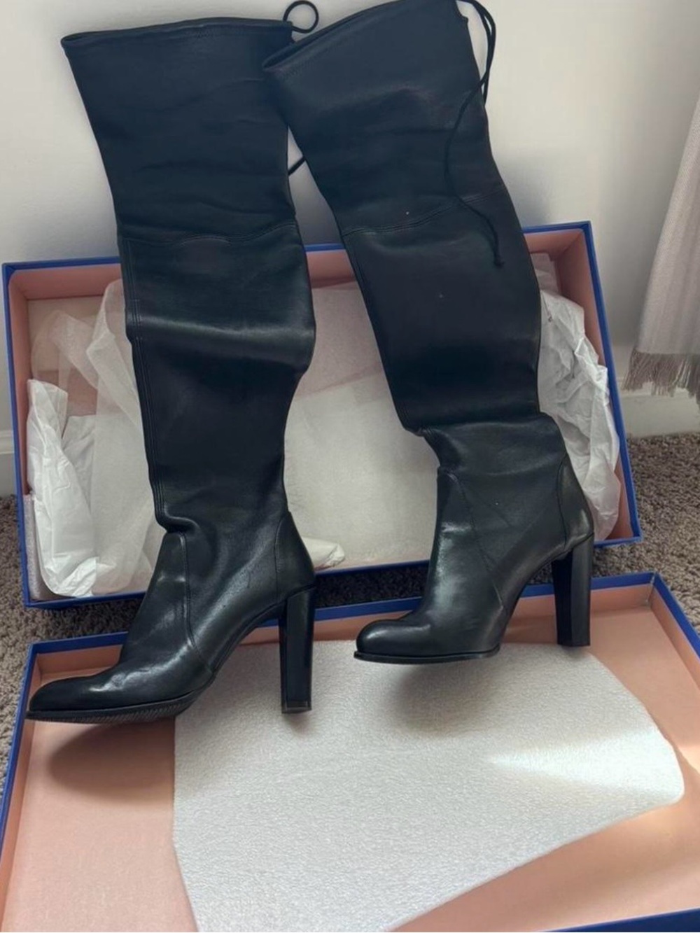 Stuart Weitzman Black Knee-High Leather Heeled Boots
